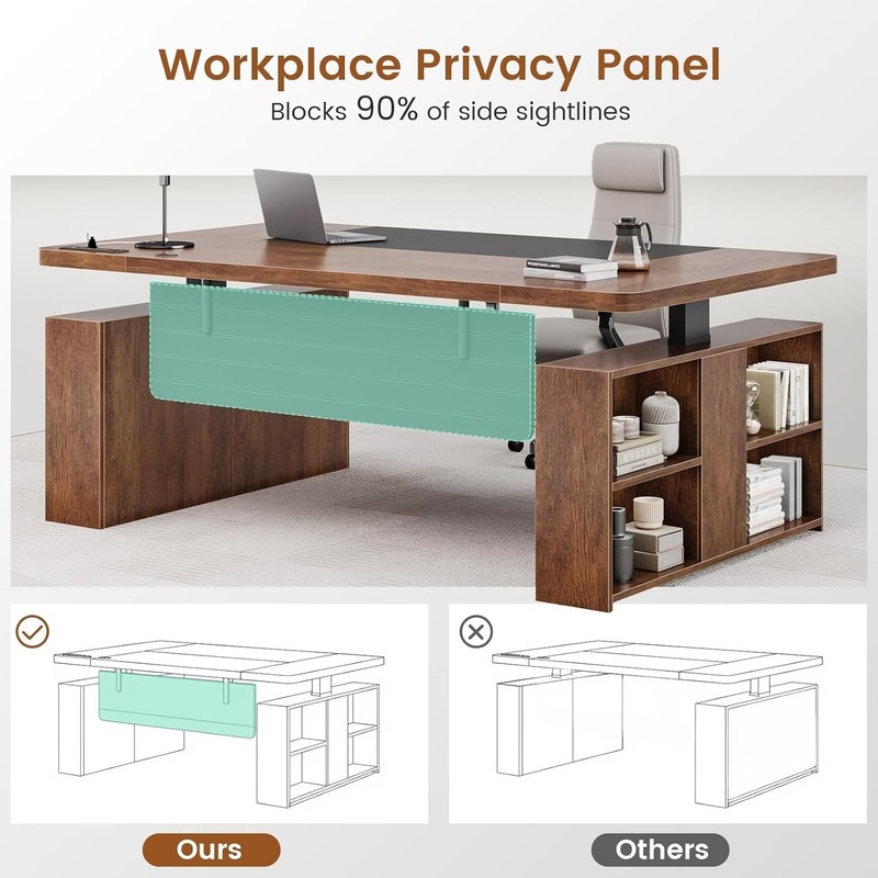 63" Executive Standing Desk with Storage, Large Computer Desk for Home Office gallery