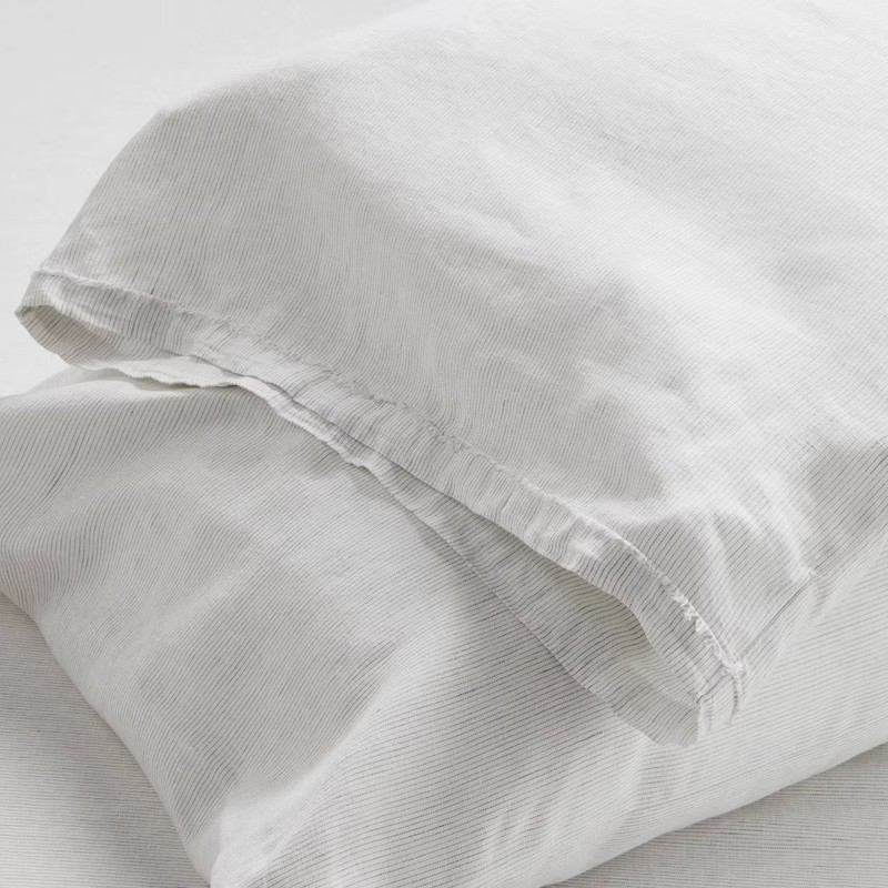 Full 100% Linen Sheet Set Dark Gray Micro Stripe - Casaluna gallery