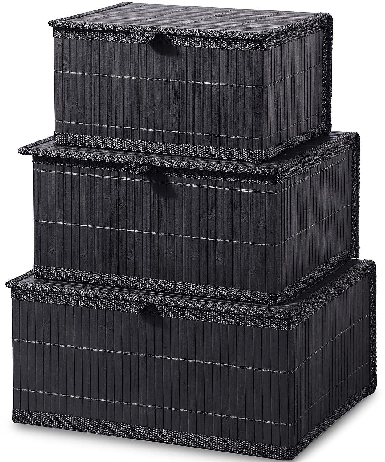 Decorative Storage Boxes - Set of 3 Woven Lined Storage Basket with Lids, Bla... gallery