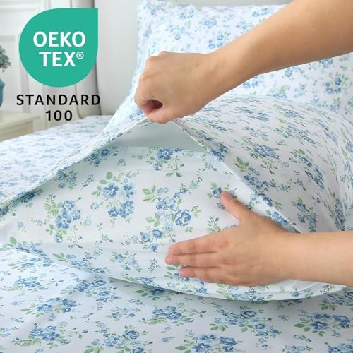Queen Size 4 Piece Sheet Set, Soft Queen (60"×80") 01 - Blossoms Light Blue gallery