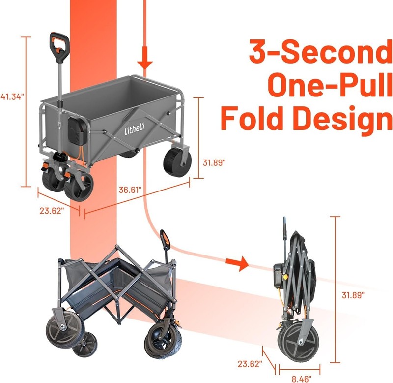 Electric Folding Utility Wagon Cart – All-Terrain Portable Powered Wagon with... gallery