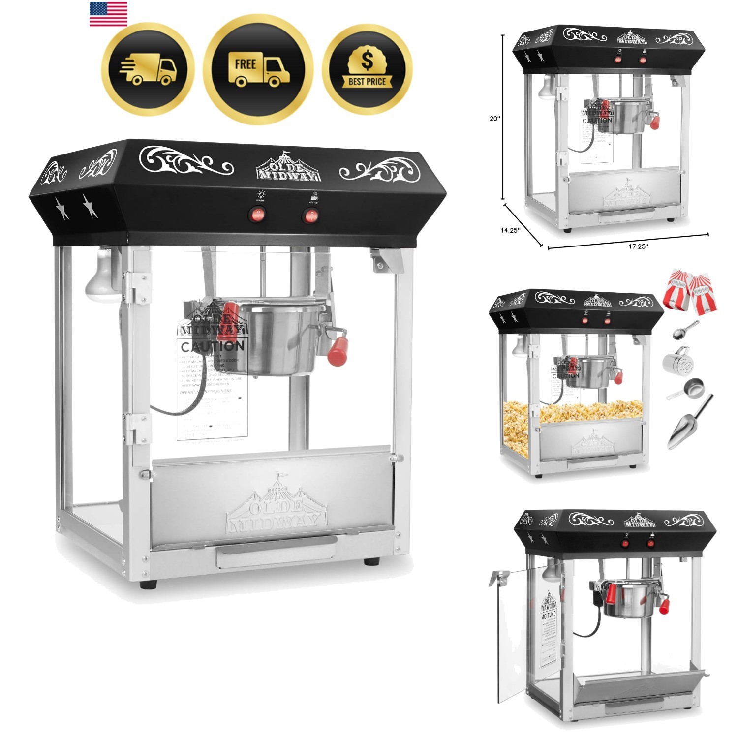 Bar Style Popcorn Machine Maker Popper with 6-Ounce Kettle - Black gallery
