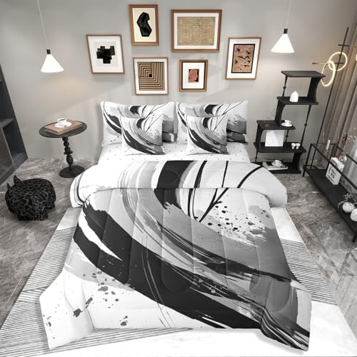 Black and Grey Comforter Sets with Sheets Twin Twin (7-Piece) Black Grey White