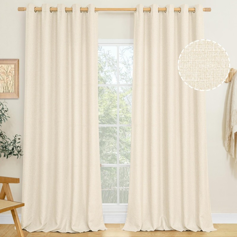 LAMIT Natural Light Beige Linen Textured 60"W x 84"L (Pack of 2), gallery