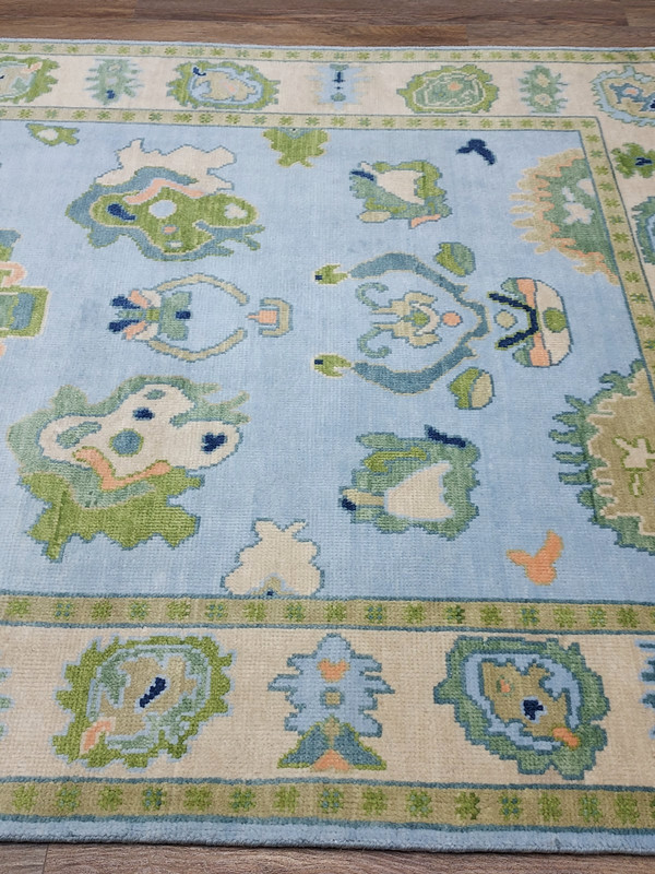 TURKISH OUSHAK RUG.MODERN MULTICOLORED AREA RUG 6x9 FT,HANDMADE BOHEMIAN RUG gallery