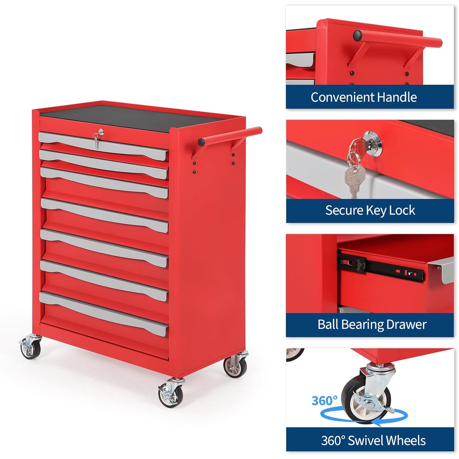 7-Drawer Rolling Tool Chest Cabinet Mobile Tool Storage Steel Toolbox with Keys gallery