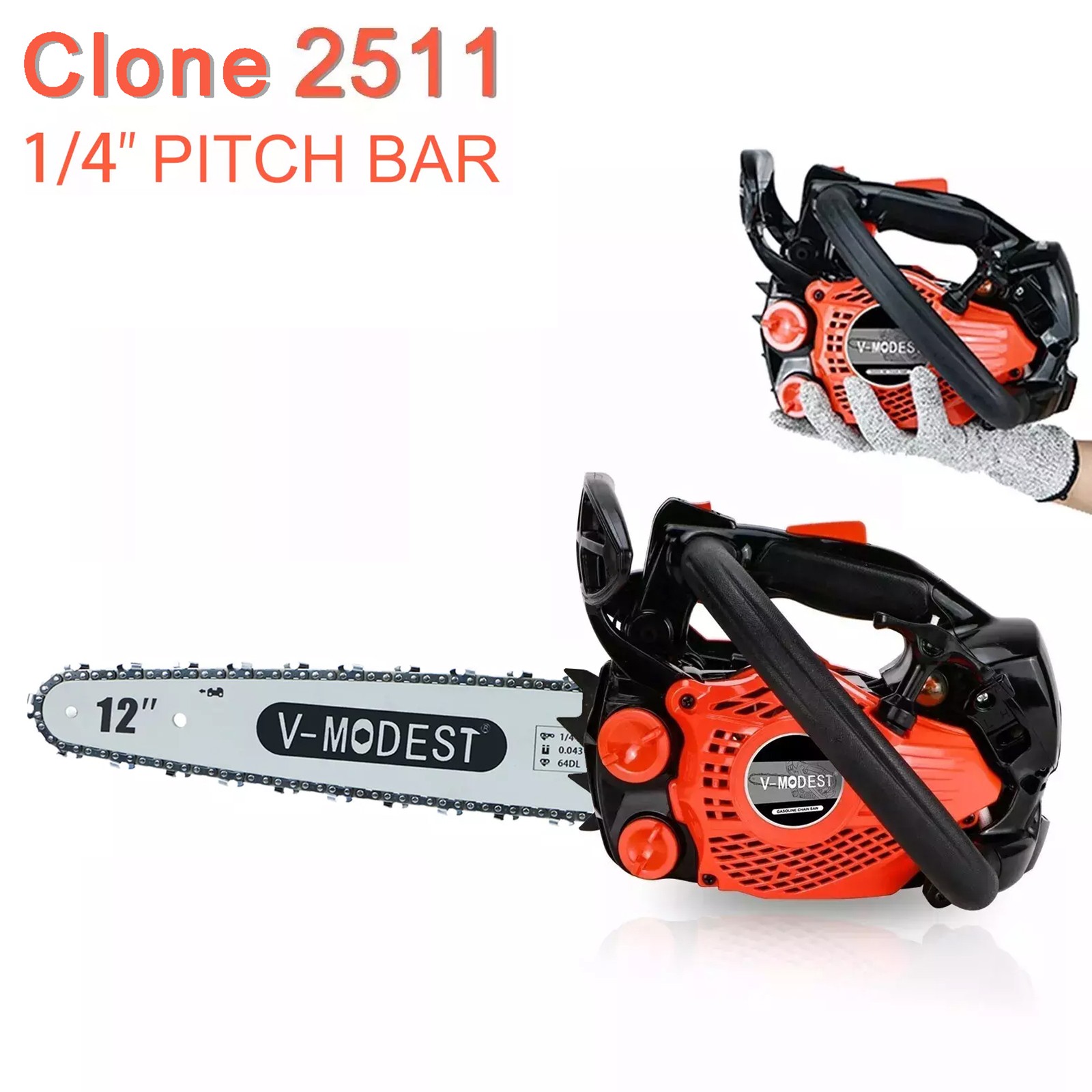 V-MODEST Clone 2511 12-inch Gas Chainsaw Top Handle 1/4" Pitch Bar Climbing Saw gallery