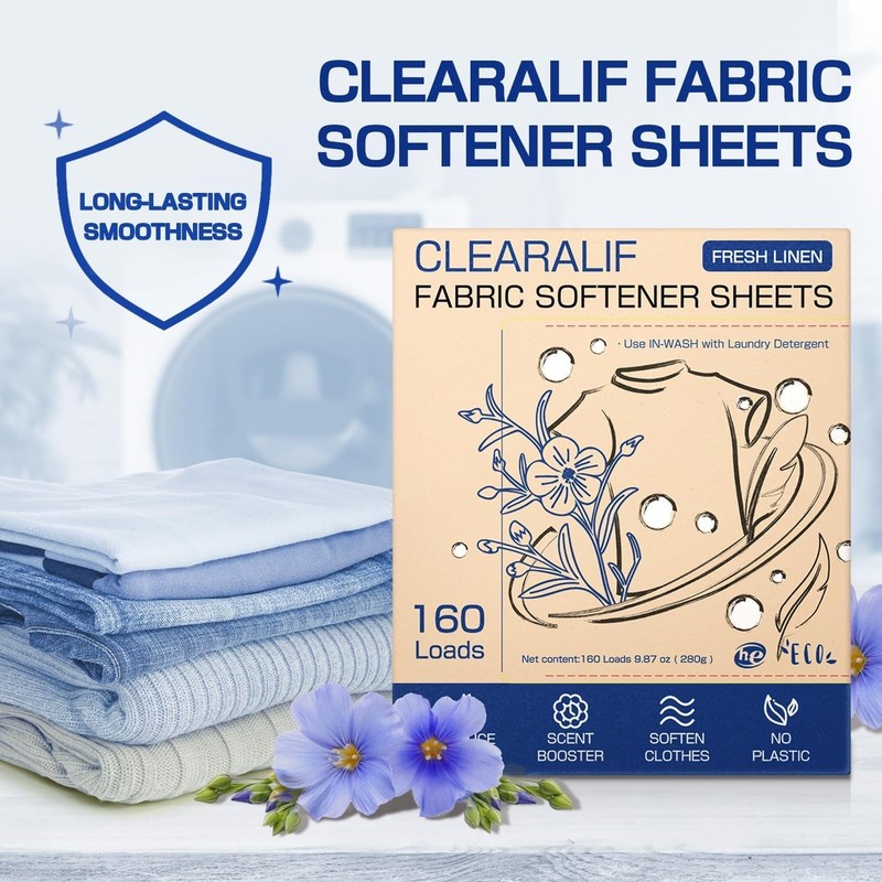 Travel-Ready Eco-Friendly Fabric Softener Sheets - 160 Loads Fresh Linen Scent gallery