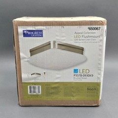 Progress Lighting Appeal LED Flushmount Brushed Nickel Etched Linen Glass 9″