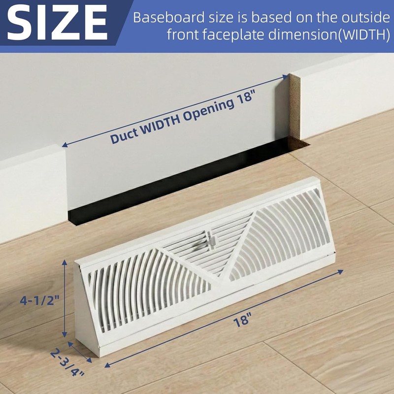 18" Baseboard Register Vent Cover White Adjustable Airflow 18x4.5 gallery