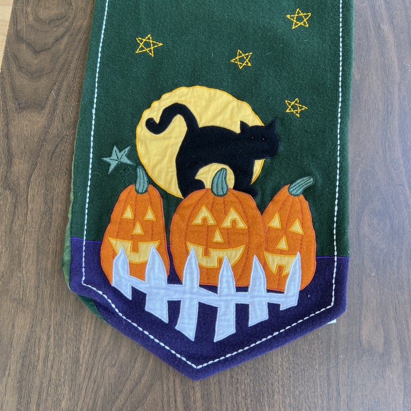Kohls Halloween Wool Blend Table Runner Jack O Lantern Stars Black Cat 48 x 12 gallery