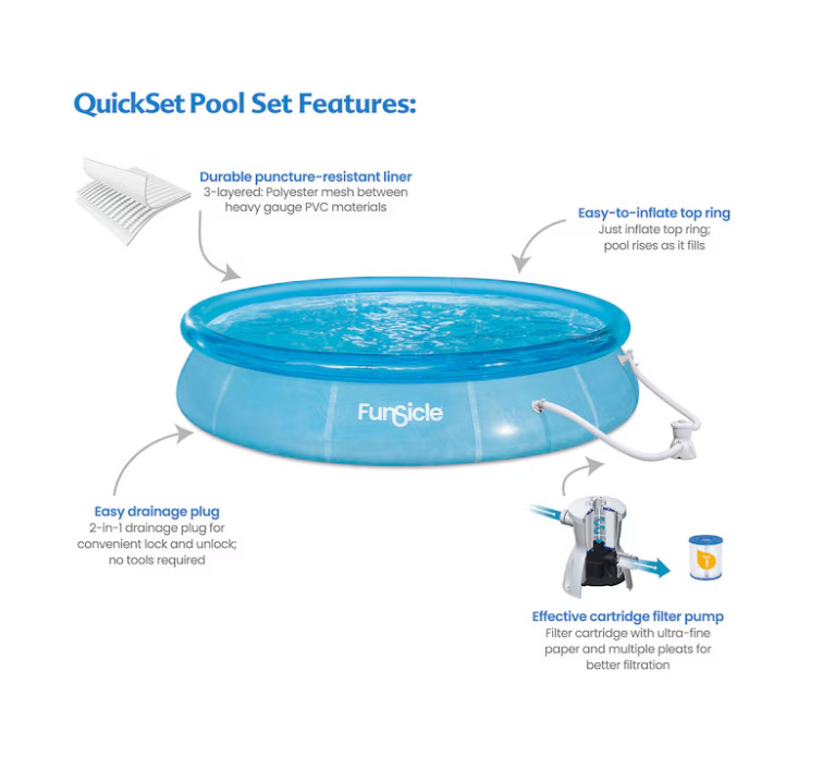 Funsicle 12ftx30in SeaThruQuickSet Inflatable Ring Top Outdoor Above Ground Pool gallery