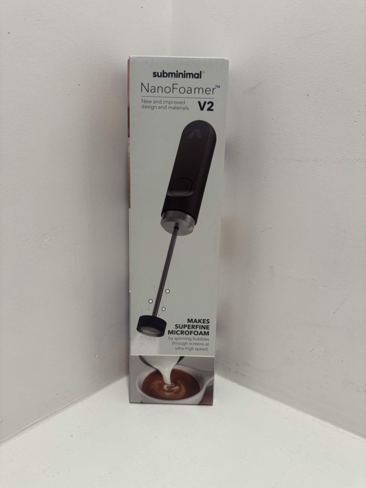 Subminimal NanoFoamer V2 Handheld Milk Frother, AA Battery, Black Stainless gallery