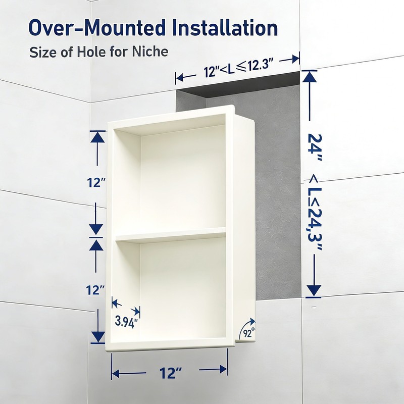 Recessed Wall Niche Cabinet 24" x 12", Matte White Stainless Steel, Shower Niche gallery