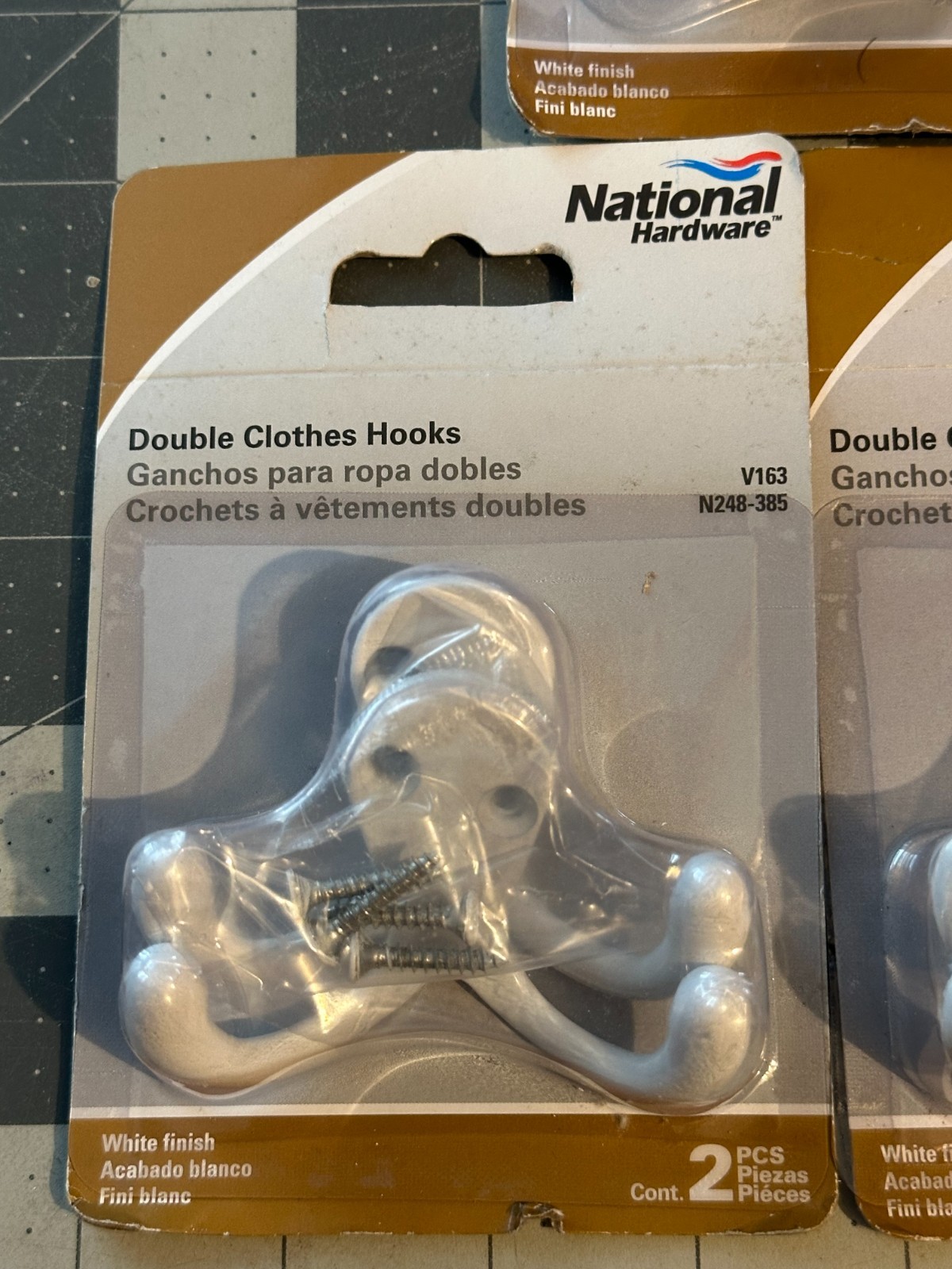 3-PACK 2PC (6 HOOKS ) National Hardware N248-385 35lb Double Clothes 2.93" WHITE gallery