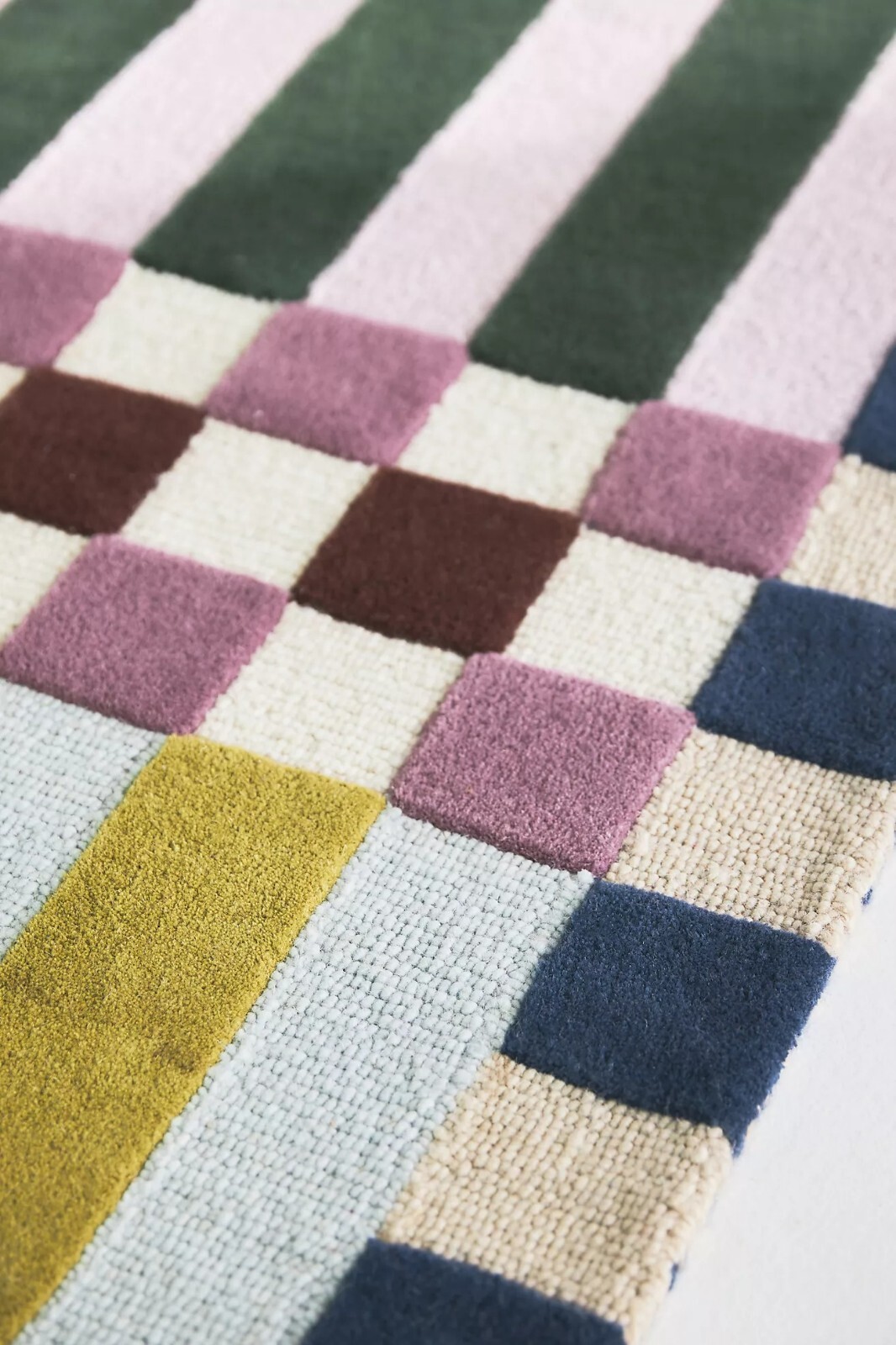 Hoxton Hand-Tufted Wool Rug Modern Geometric Design Checkered Pattern gallery