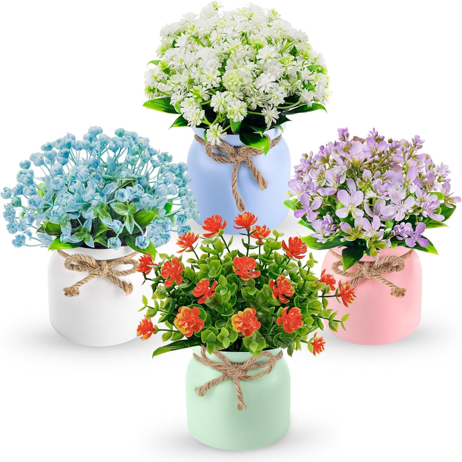 4 Pack Artificial Flowers Plants Fake Greenery for Home Office Kitchen Table Dec gallery