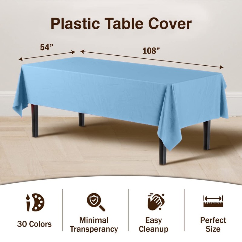 Light Blue Plastic Tablecloth 6~Pack 54 x 108in Rectangle Table Cover gallery