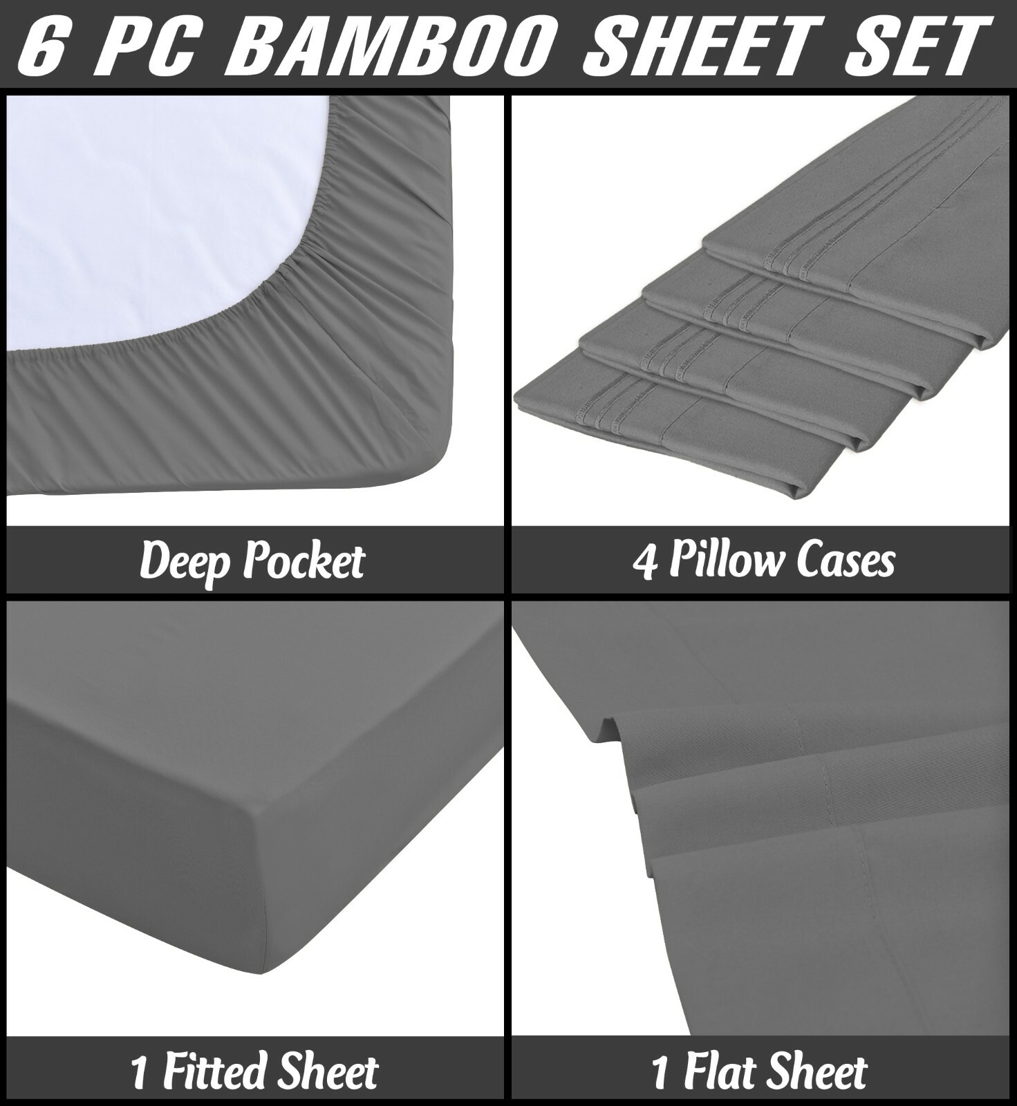 6 Pc Bamboo Sheets Set Deep Pockets Cool Bamboo Sheets Queen King Twin Full Size gallery