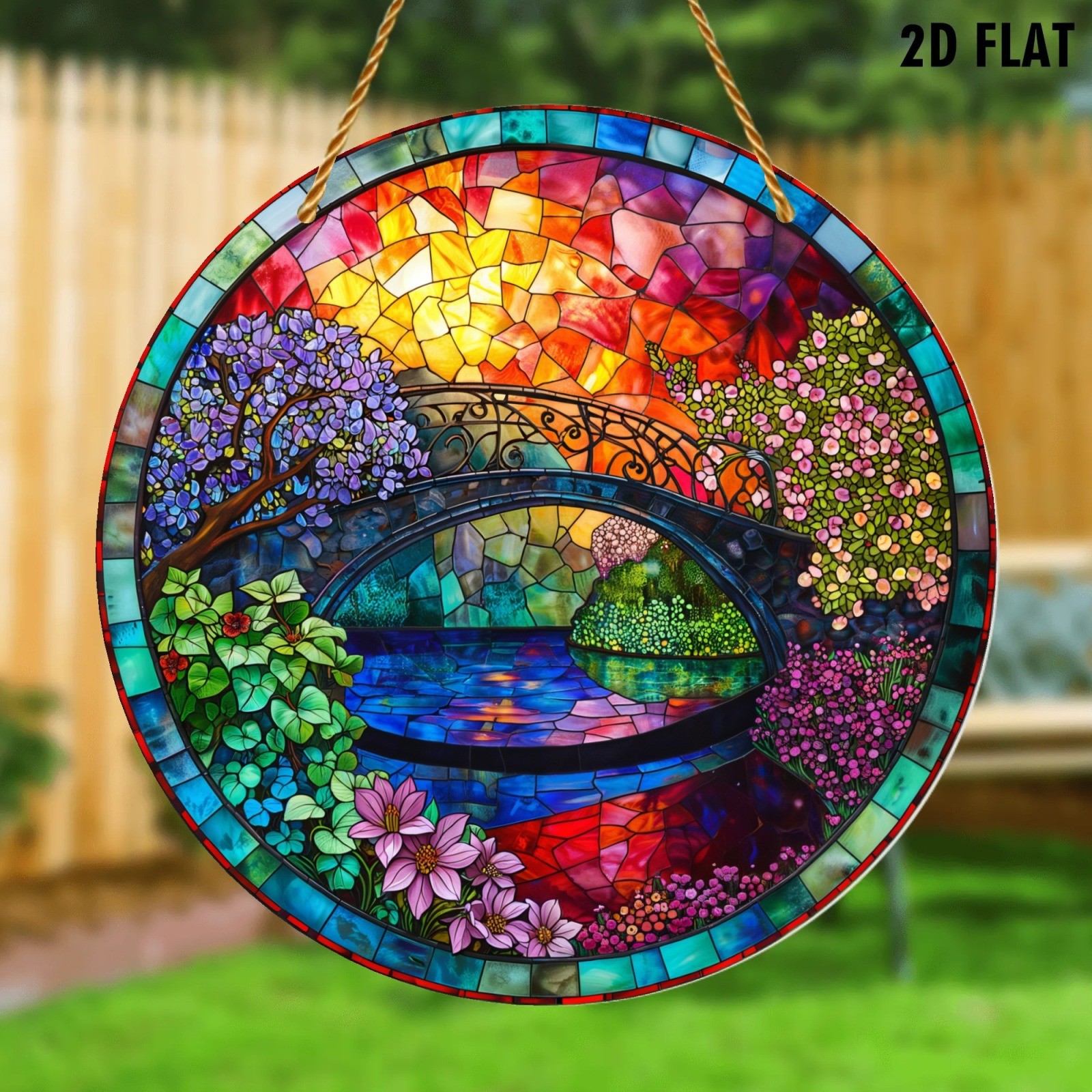 Colorful Bridge Floral Acrylic Suncatcher Round Hanging Sun Catcher Window Decor gallery
