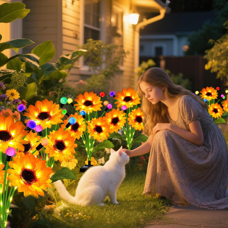Solar Garden Lights-4 Pack Solar Sunflowers with Multicolor Changing Swaying Fir gallery