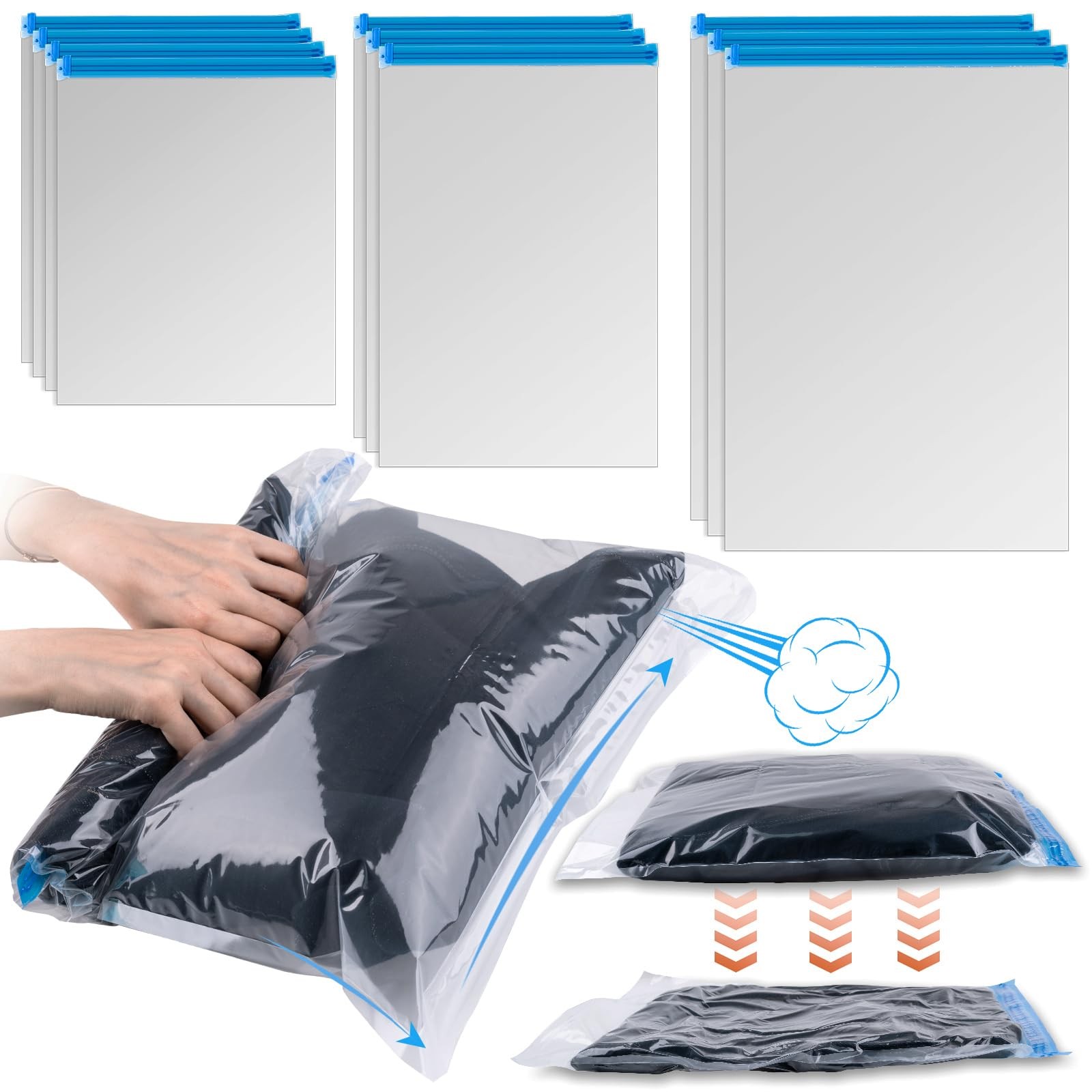 10 PCS Compression Bags for Travel Essentials, 3 Sizes Space Saver Bags, No gallery