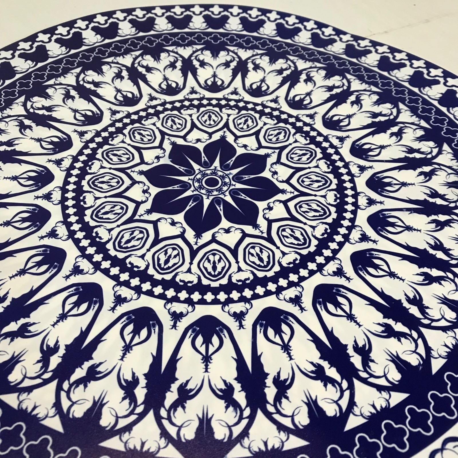 Mandala Pattern Placemats PVC Set Of 4 Round Blue & White 14" gallery