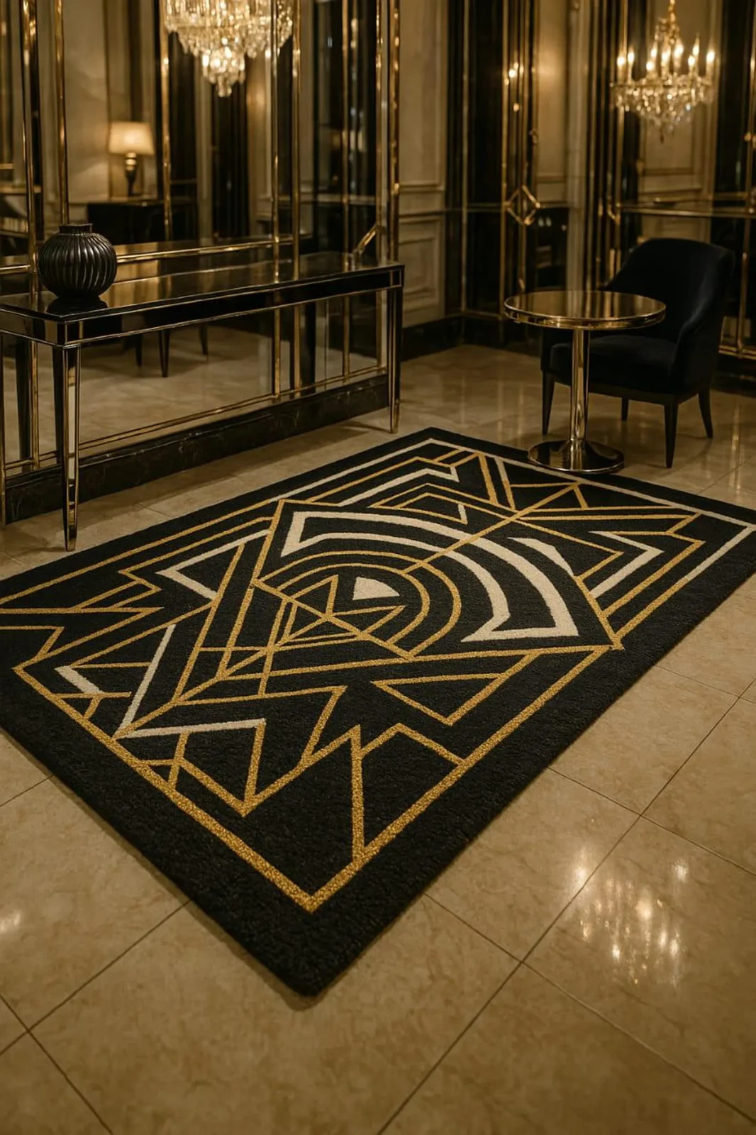 Art Decor Hand-Tufted Wool Rug | Black & Gold Geometric Luxury | Modern Carpet gallery