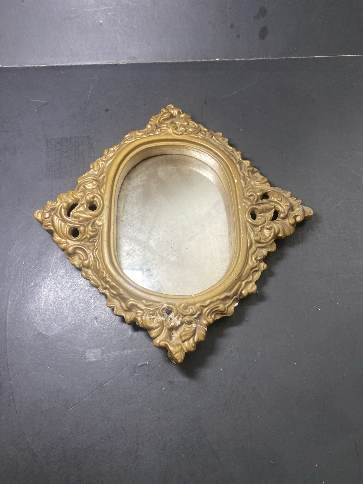 Baroque or Rococo Style Ornate Wall Mirror Made In Japan 10” Oval Opening gallery