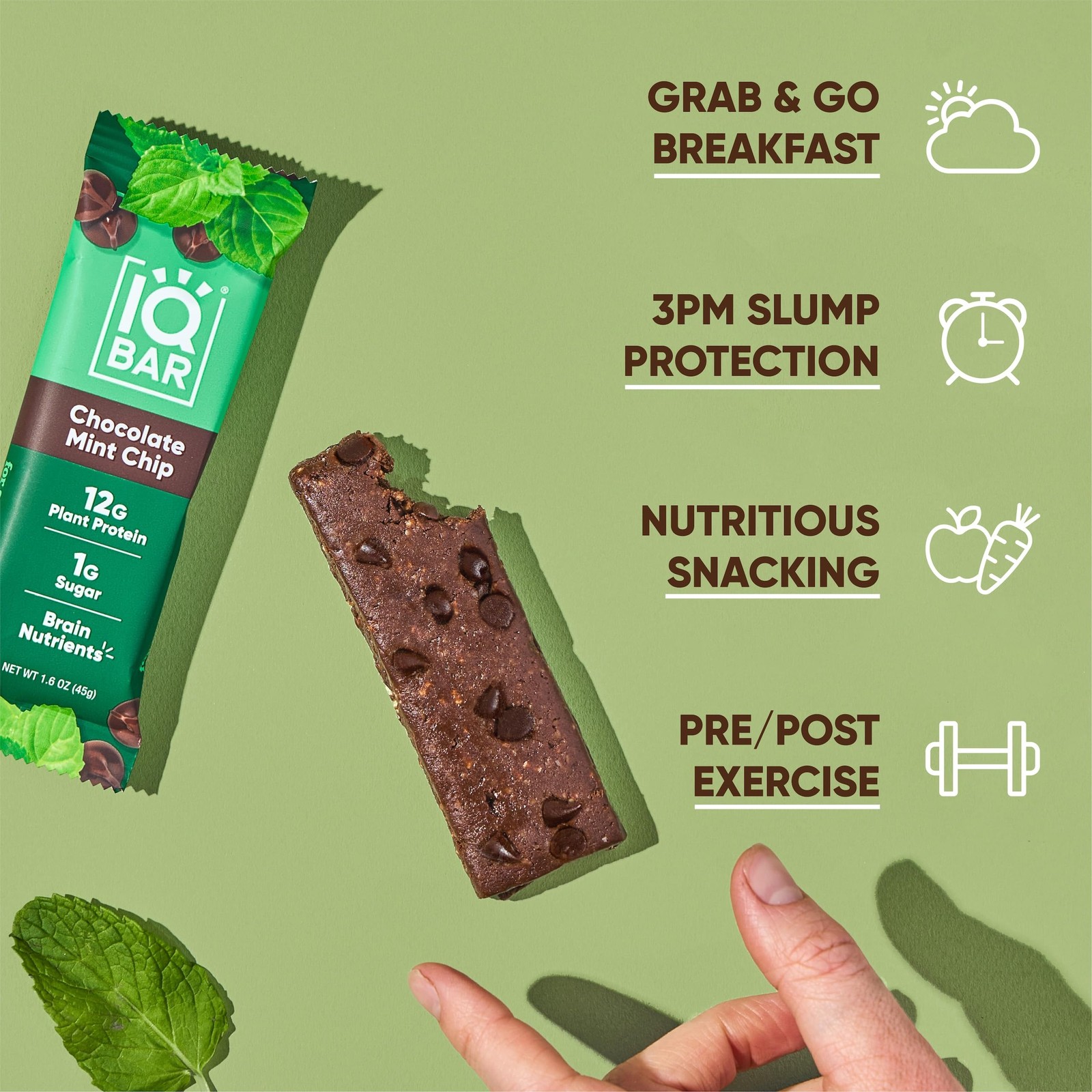 Iqbar Clean Plant Protein Bars - Chocolate Mint Chip - 12 Count - Keto Vegan gallery
