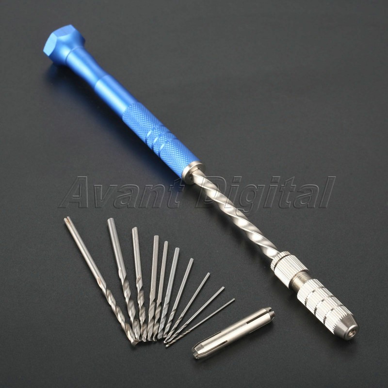 Semi Automatic Spiral Hand Push Drill Pin Vise Chuck & 10x Micro Drill Bits 1x gallery