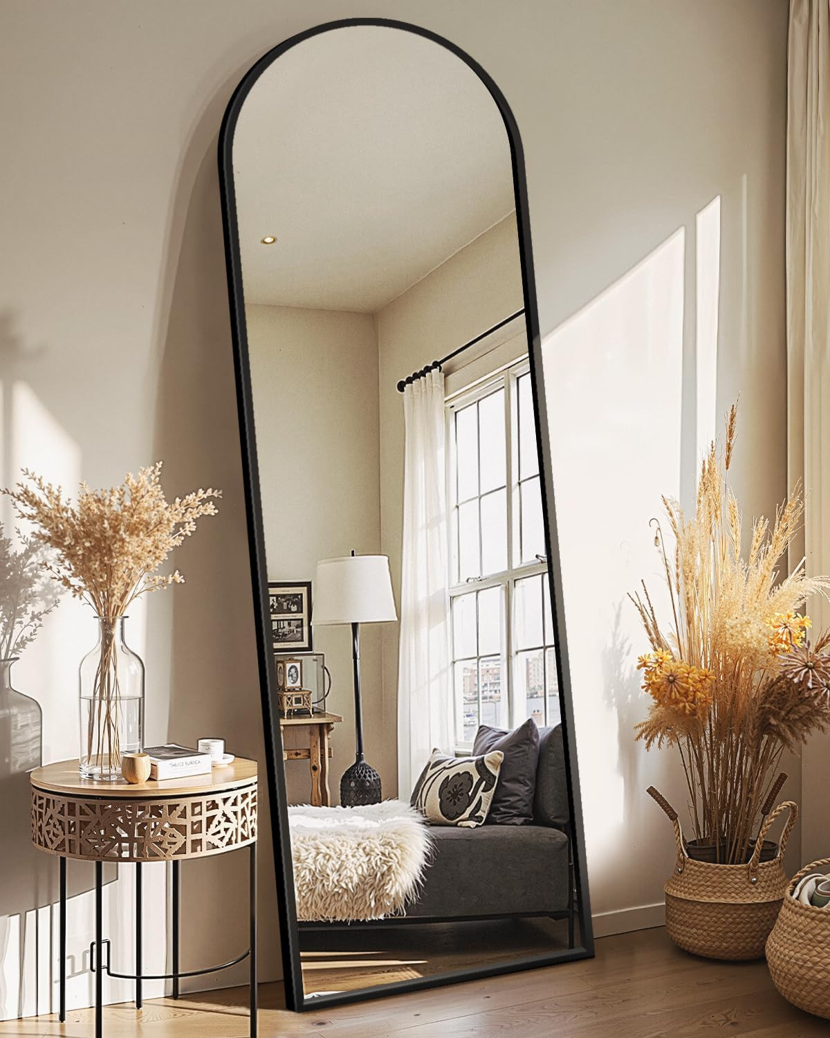 Arched Mirror Full Length,Standing Mirror Full Body,Large Floor with Stand for W gallery