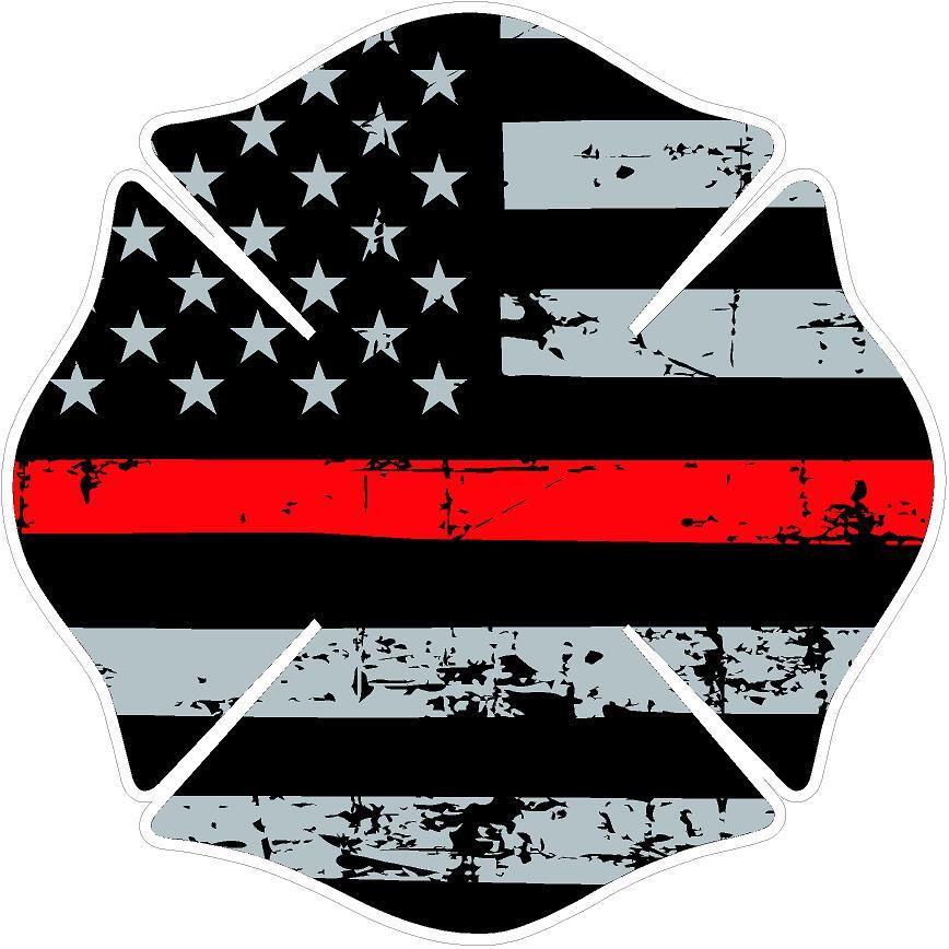 Thin Red Line Distressed Flag Maltese Cross Reflective Vinyl Decal Fire EMS EMT gallery