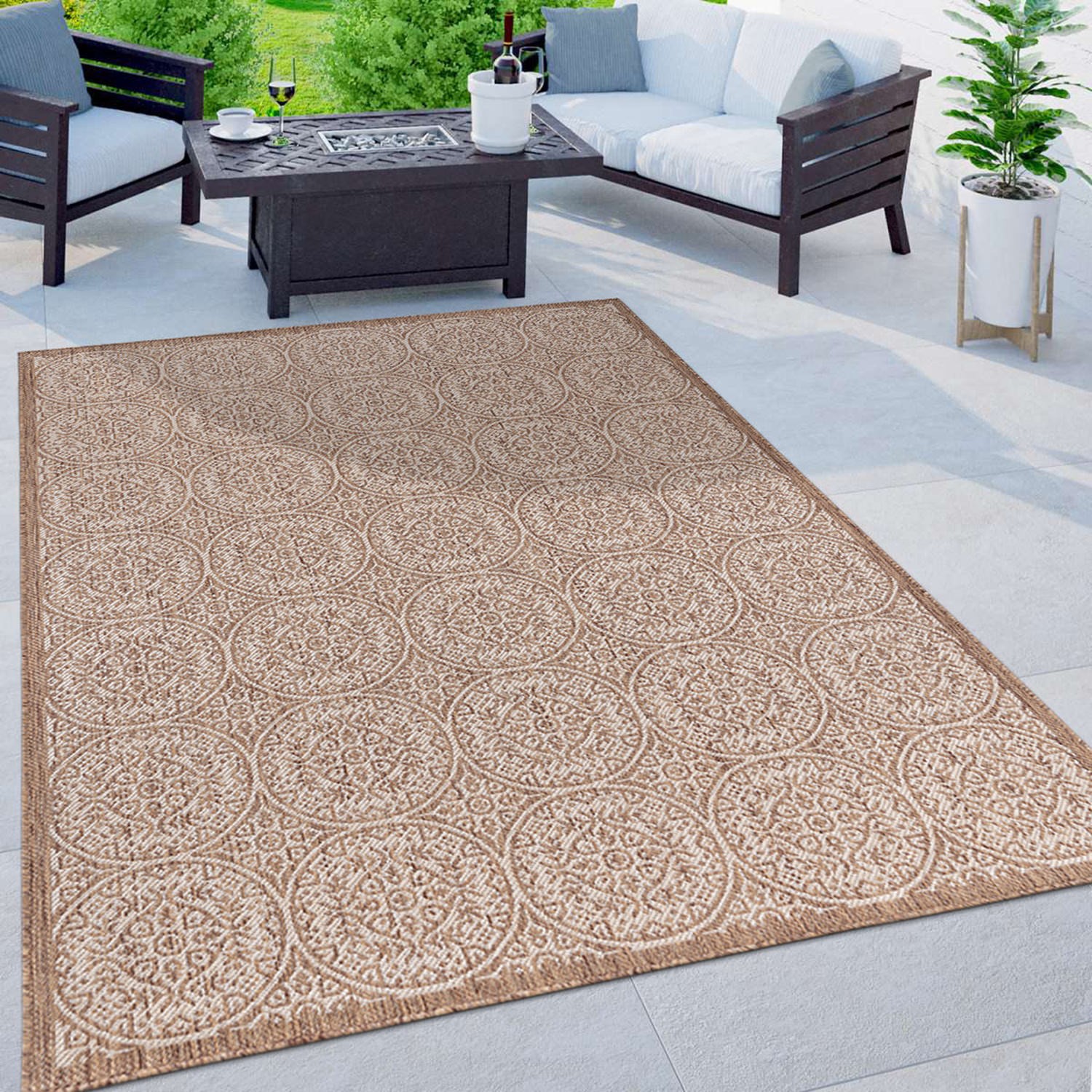Rugshop Outdoor Rug Transitional Floral Circles Textured Indoor Outdoor Rugs 5x7 gallery