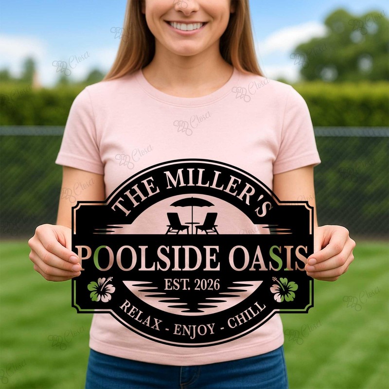Personalized Poolside Oasis Metal Sign: Custom Backyard Patio Outdoor Decor gallery