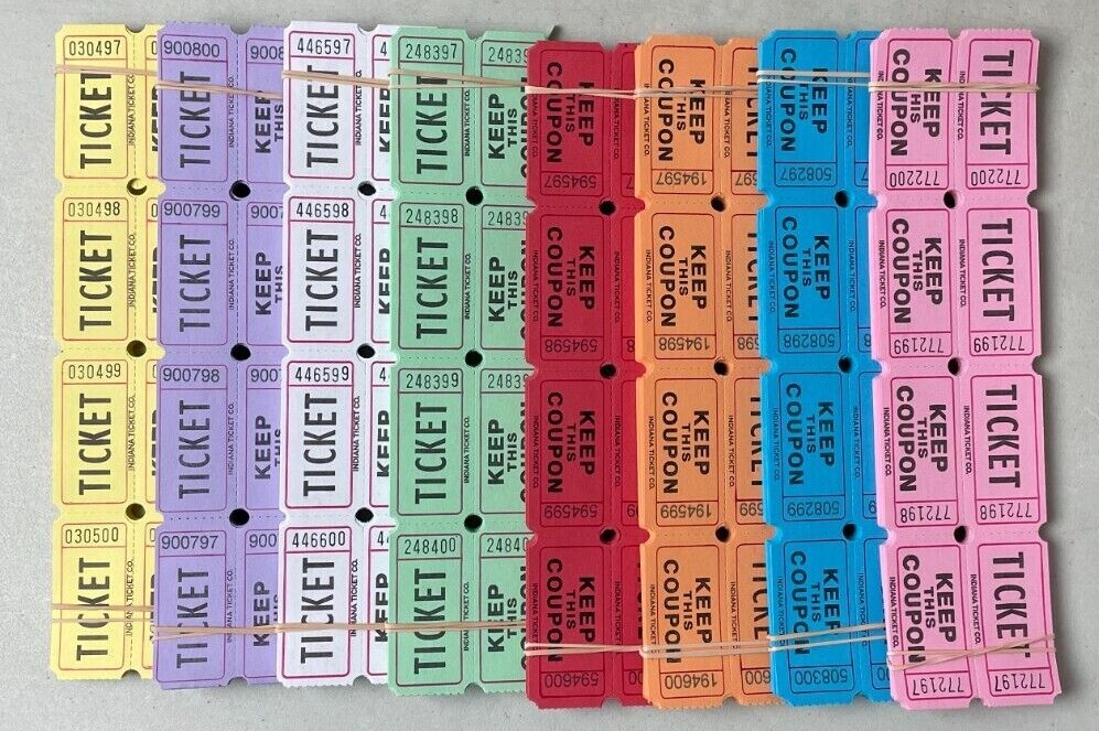 Raffle Tickets 100 Double Stub 50/50 Split the Pot Fund Raiser Folded as Picture gallery