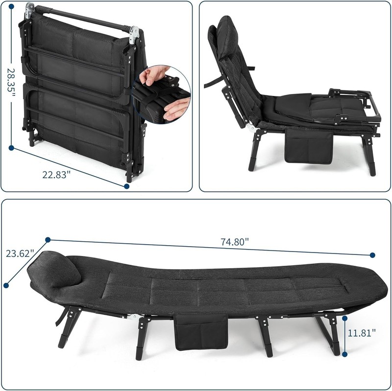 GRAVEE Folding Camping Cot Bed Lounge Chair Reclining Adjustable 4 Positions gallery