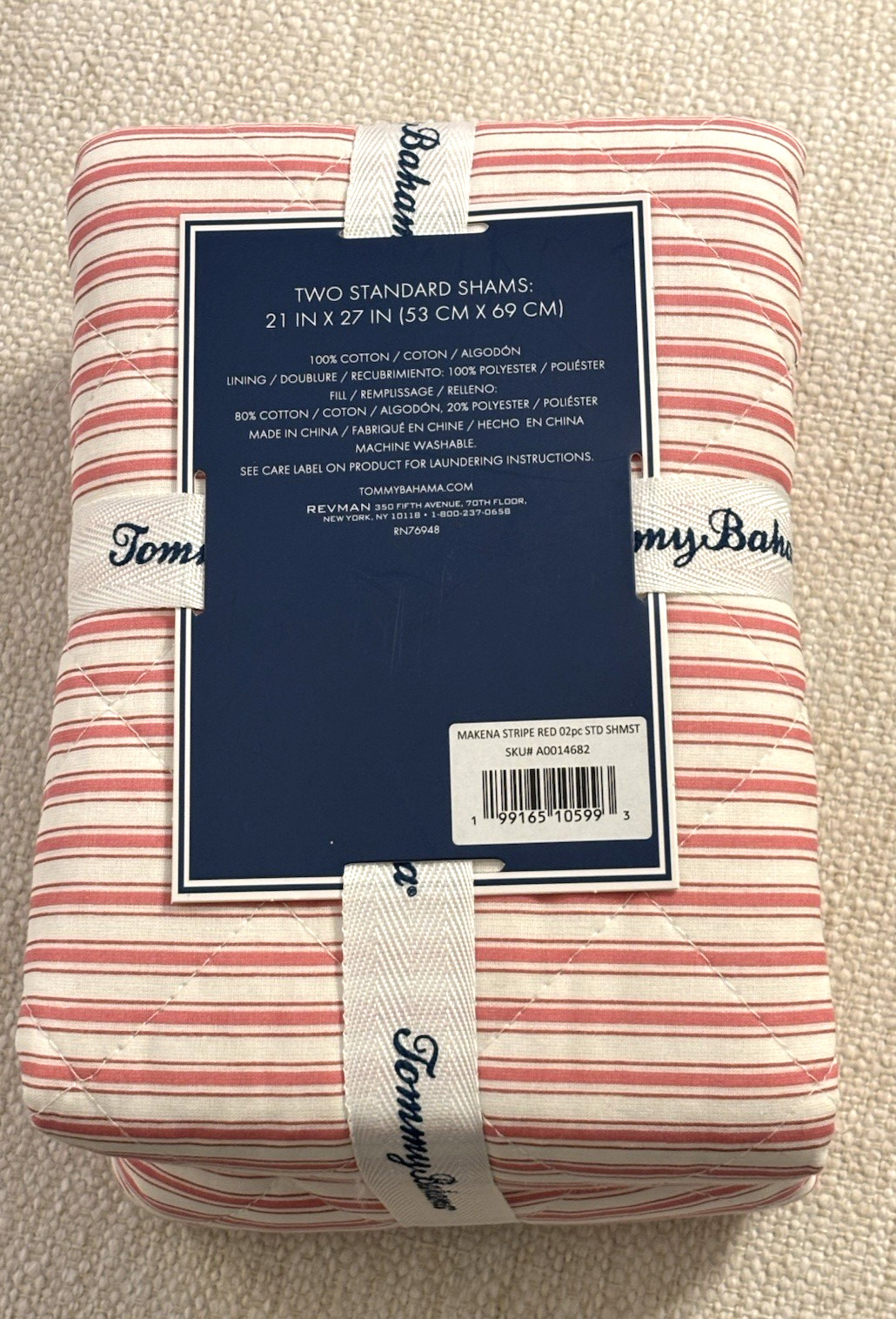 Tommy Bahama STANDARD Quilted Sham 2 PC Set MAKENA STRIPE RED Pink Cotton NEW gallery