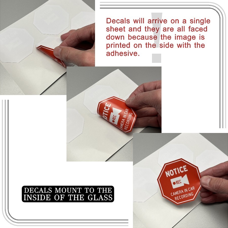 Camera in Car Recording Video 4-Pack INSIDE MOUNT Decals Red Stop Shape 2.75" gallery