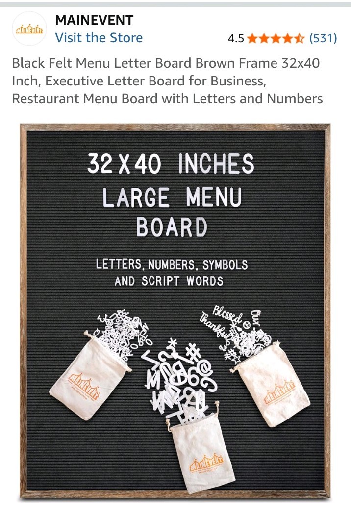 MAINEVENT 32x40 Large Menu Letter Board Black Felt Brown Frame Wall Mount gallery