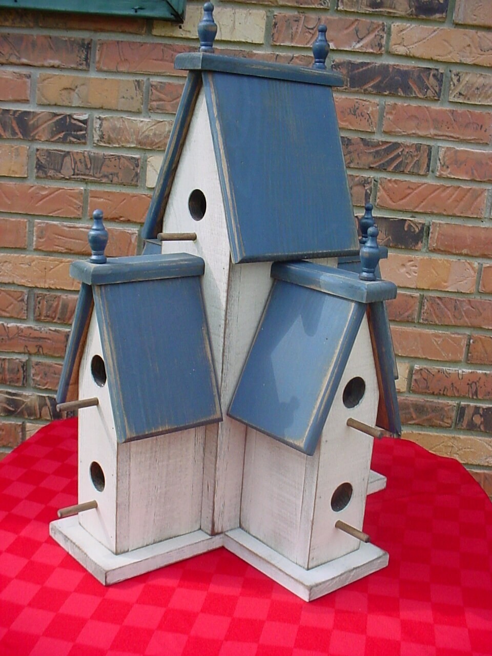 Large Red Manor Birdhouse Weathered Country Cottage Indoor Outdoor Distressed gallery