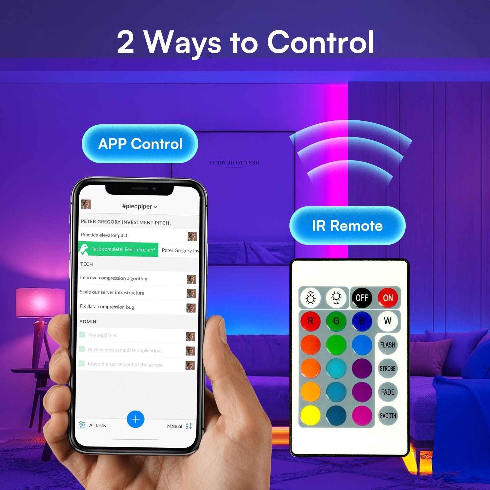 Bluetooth Smart App Control Music Sync Color Changing RGB Led Light Strip with R gallery