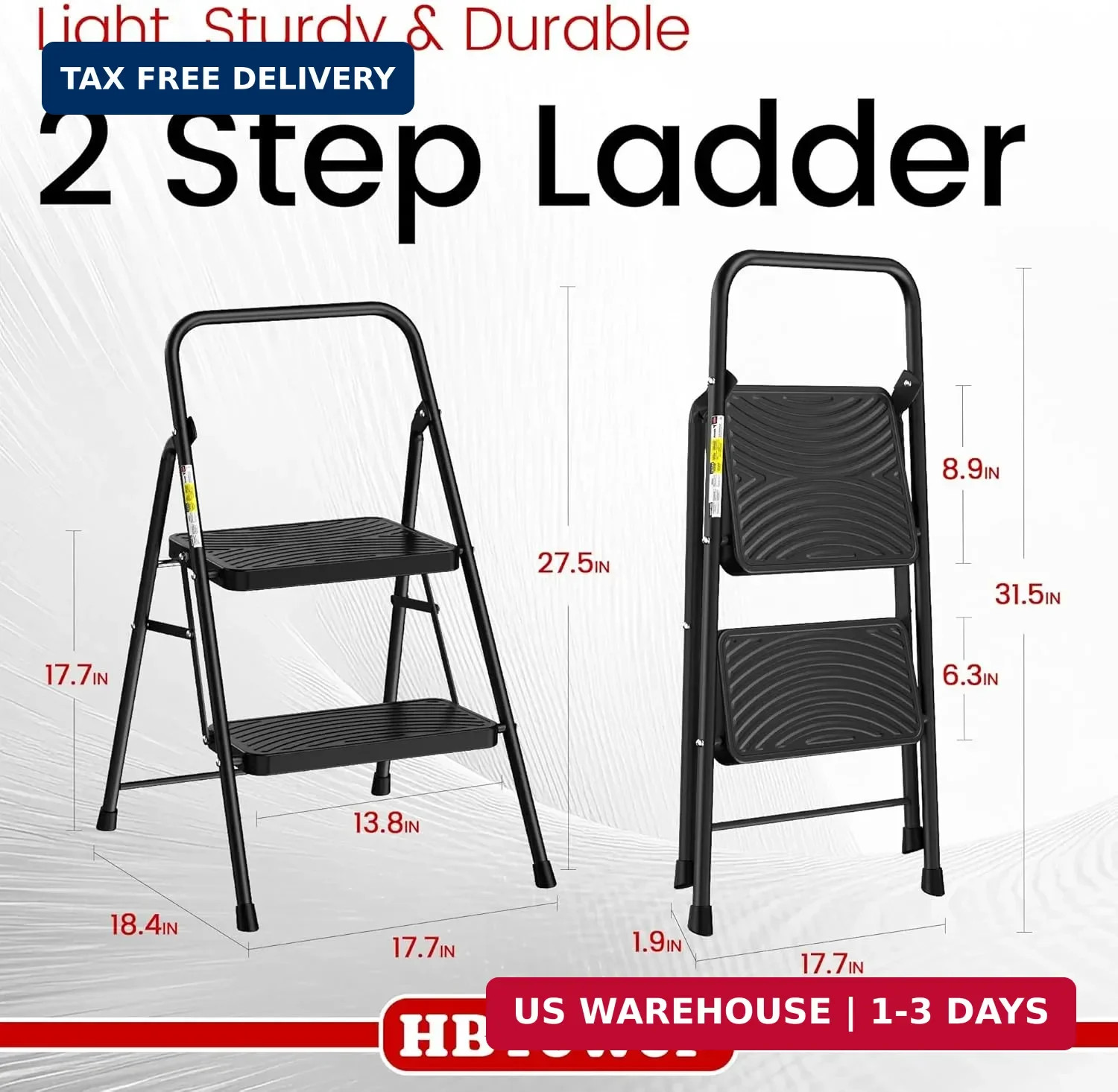 HBtower 2 Step Ladder, Step Stool with Wide Anti-Slip Pedal, Folding Step Stool gallery