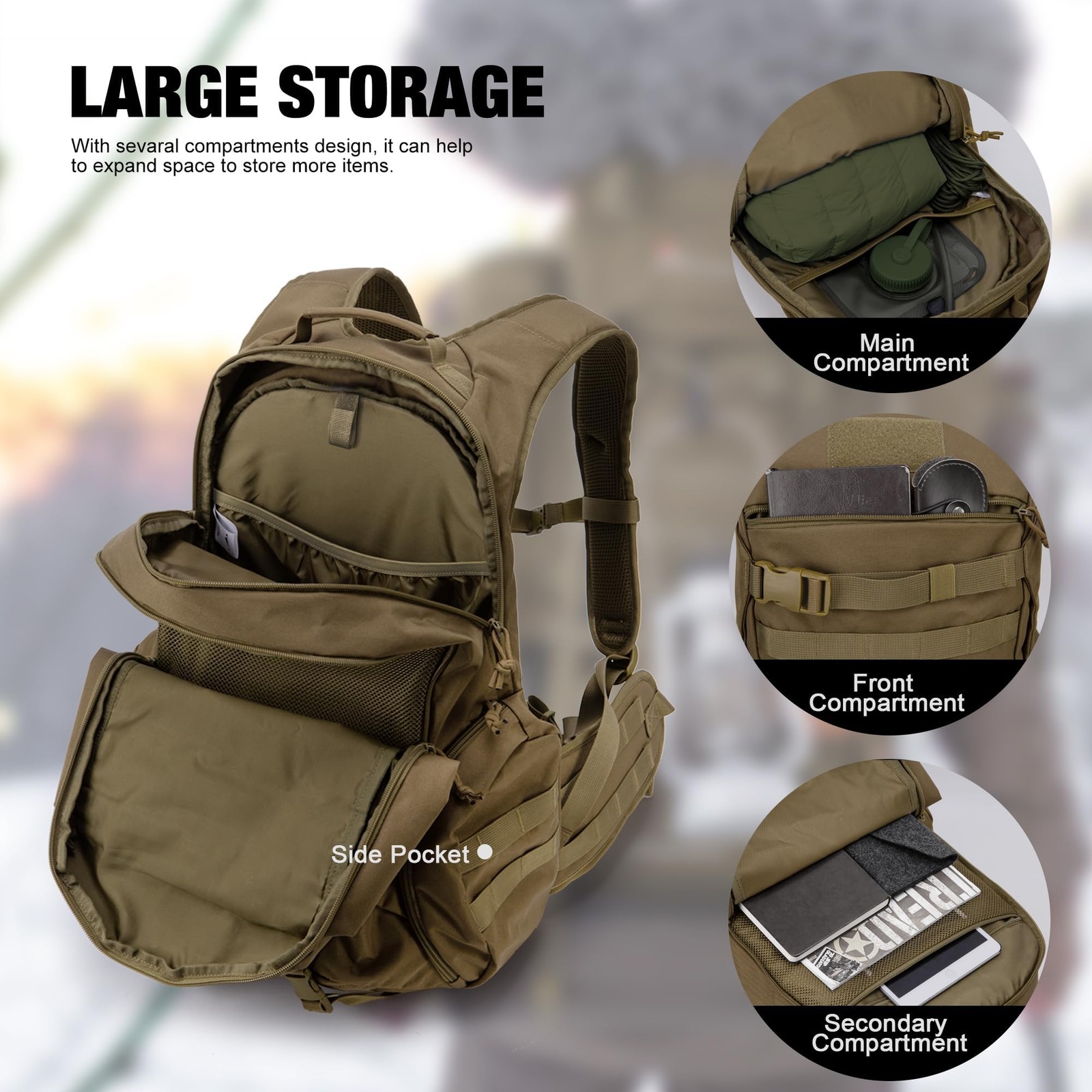 28L Tactical Backpack for Men with Loop and Hook Patch, Molle EDC Motorcycle ... 5