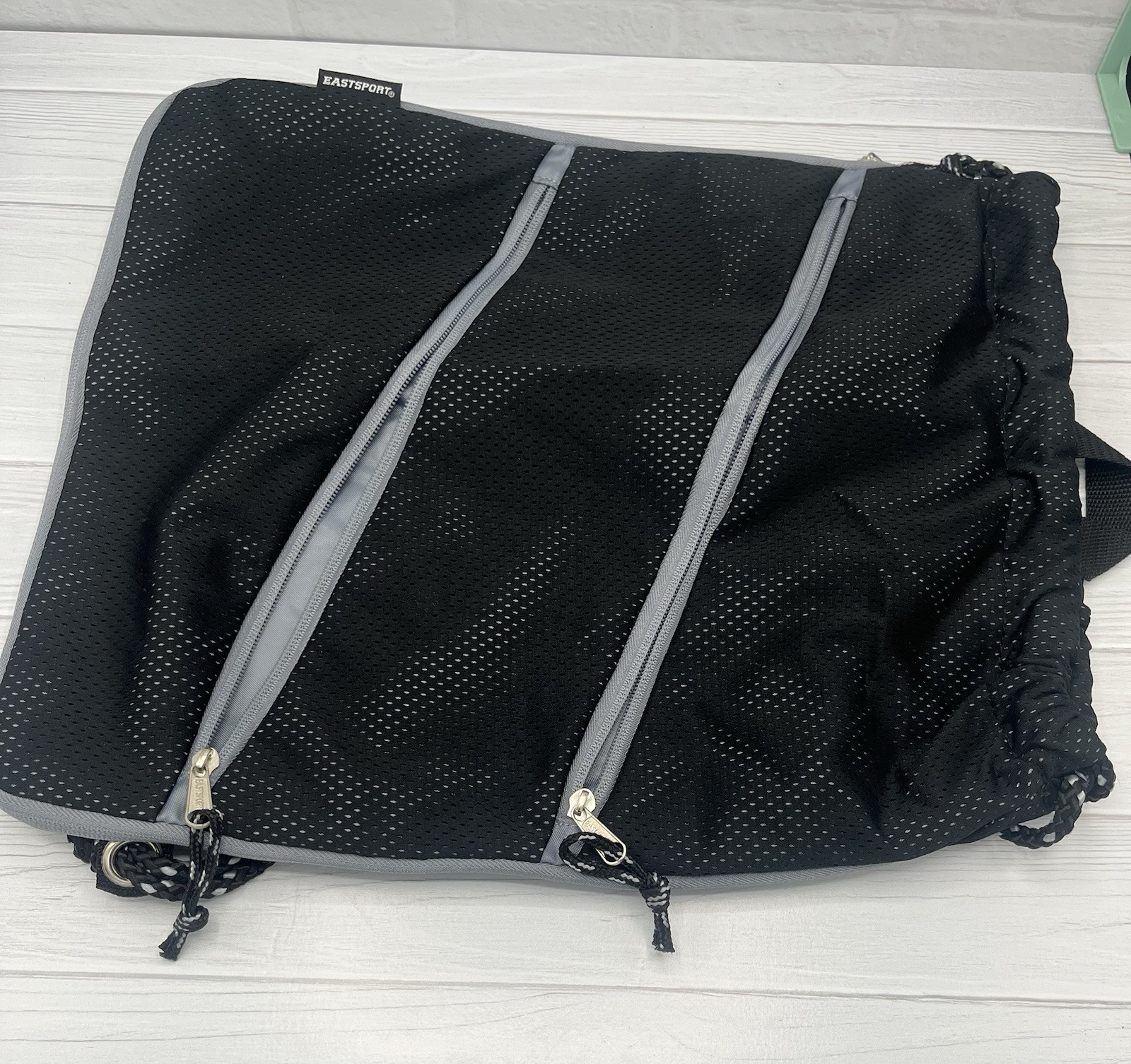 Eastsport Black Mesh Hiking Backpack Drawstring Zippered Pockets Synthetic 3