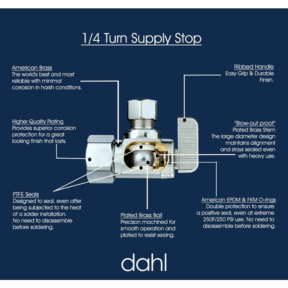DAHL 1/2 in. Compression Inlet x 3/8 in. Compression Outlet 1/4-Turn Angle Stop gallery
