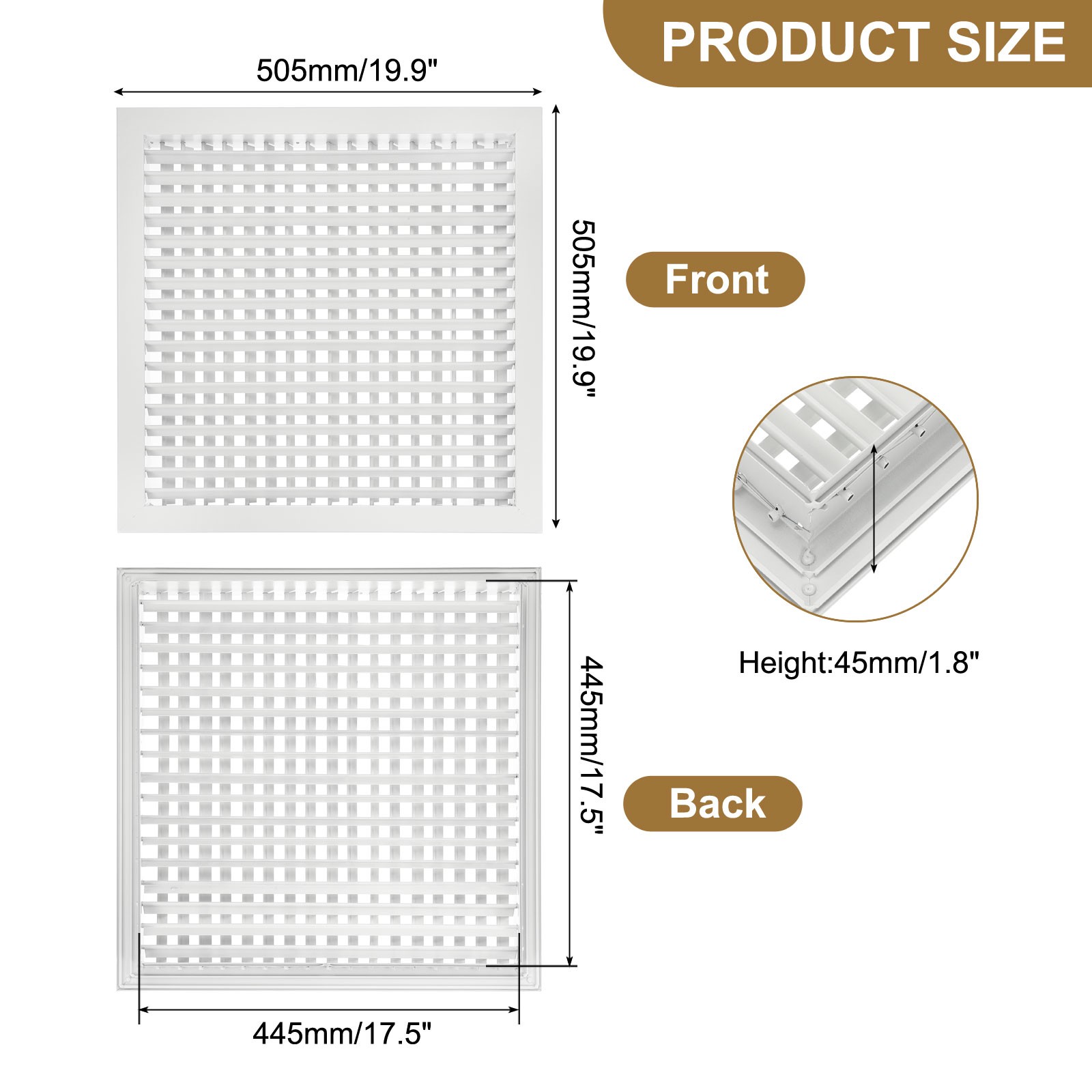 18" x 18" Aluminum Double Deflection Adjustable Air Supply Diffuser, White gallery