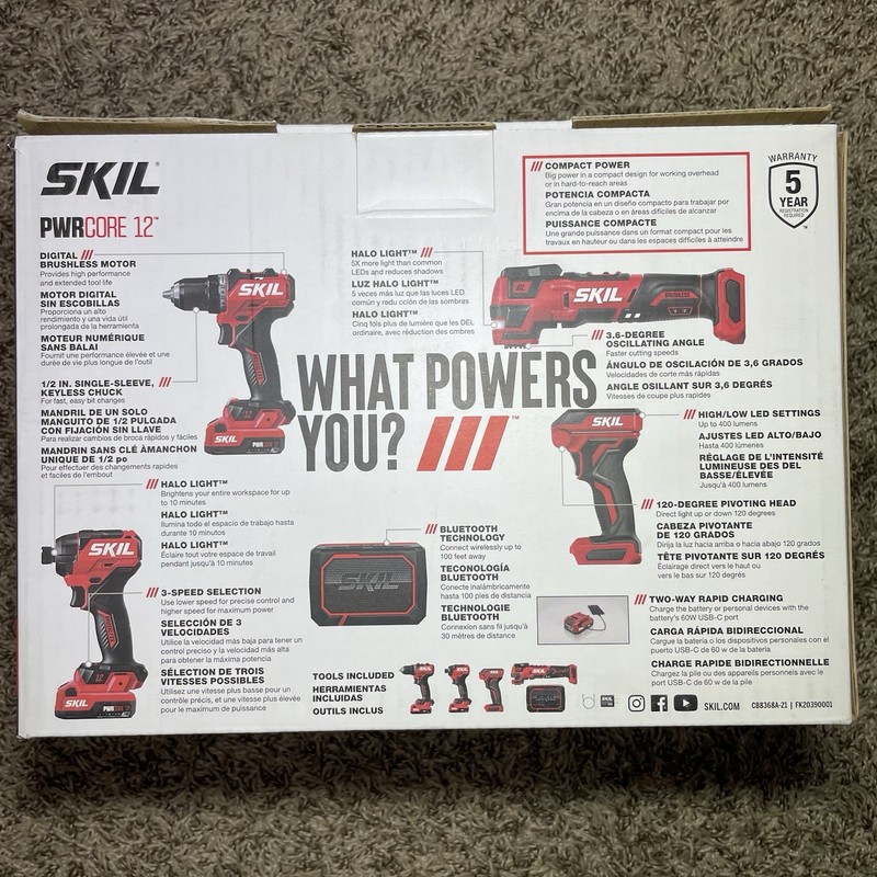 SKIL PWR CORE 12-volt 5-Tool Brushless Power Tool Combo Kit NEW gallery