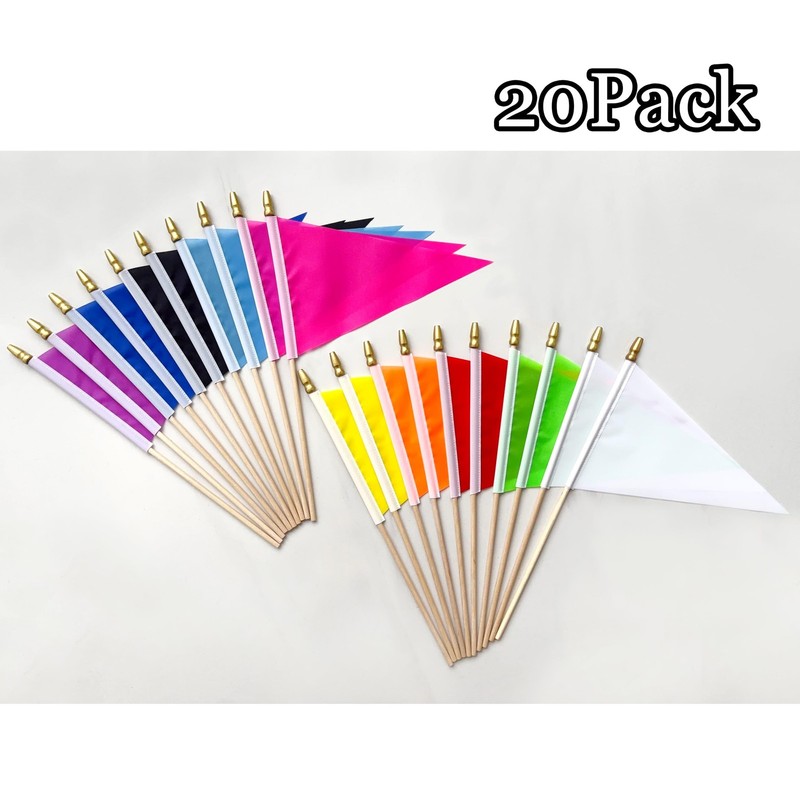 20 Pack Solid Color Blank Pennant Flags Set on Wood Stick Small Mini Plain White gallery