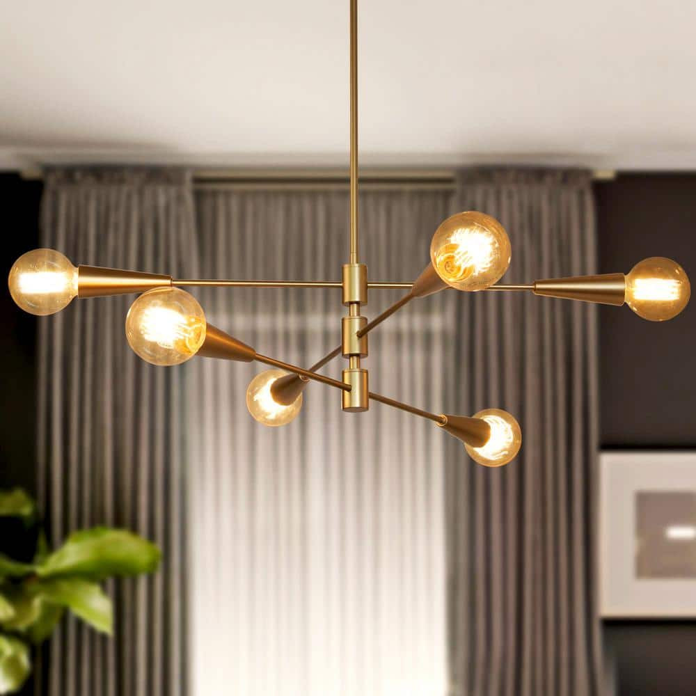 Uolfin Dining Room Chandelier 31 in Modern Sputnik Chandelier 6-Light Brass Gold gallery